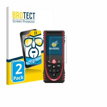 Parte frontal de un envase de producto con el logotipo de la marca BROTECT. Al lado se muestra el dispositivo Leica DISTO X3 c