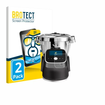 Parte frontal de un envase de producto con el logotipo de la marca BROTECT. Al lado se muestra el dispositivo Moulinex i-Compa