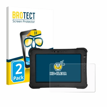 Parte frontal de un envase de producto con el logotipo de la marca BROTECT. Al lado se muestra el dispositivo Zebra XSlate L10