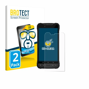 Parte frontal de un envase de producto con el logotipo de la marca BROTECT. Al lado se muestra el dispositivo Zebra Xplore M60