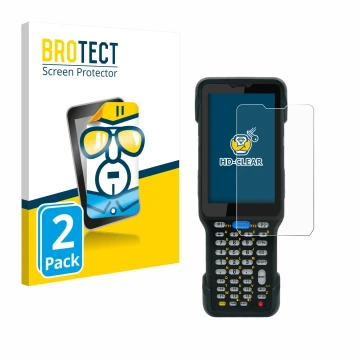 Parte frontal de un envase de producto con el logotipo de la marca BROTECT. Al lado se muestra el dispositivo Unitech HT730 co