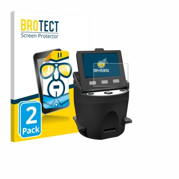 Parte frontal de un envase de producto con el logotipo de la marca BROTECT. Al lado se muestra el dispositivo Kodak SCANZA con