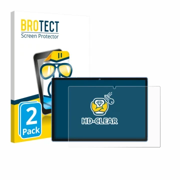 Parte frontal de un envase de producto con el logotipo de la marca BROTECT. Al lado se muestra el dispositivo Biegedy B25 10.1