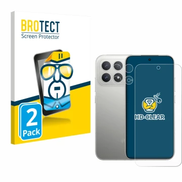 Parte frontal de un envase de producto con el logotipo de la marca BROTECT. Al lado se muestra el dispositivo Xiaomi Poco F8 P