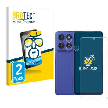 Parte frontal de un envase de producto con el logotipo de la marca BROTECT. Al lado se muestra el dispositivo Motorola Edge 60