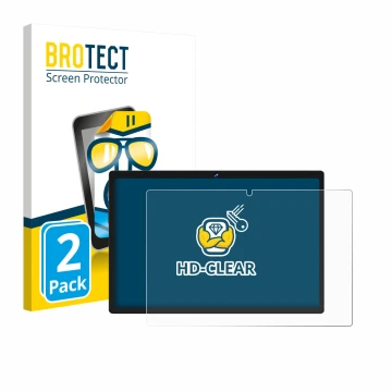 Parte frontal de un envase de producto con el logotipo de la marca BROTECT. Al lado se muestra el dispositivo Biegedy B29 10.1
