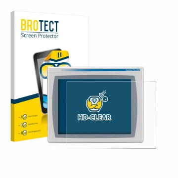 Parte frontal de un envase de producto con el logotipo de la marca BROTECT. Al lado se muestra el dispositivo Allen Bradly HMI