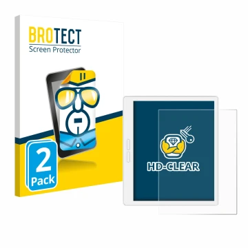 Parte frontal de un envase de producto con el logotipo de la marca BROTECT. Al lado se muestra el dispositivo Bigme B751C-S co