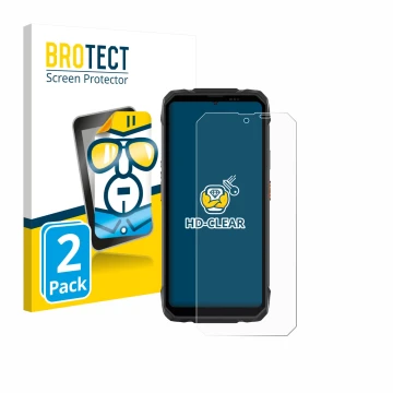 Parte frontal de un envase de producto con el logotipo de la marca BROTECT. Al lado se muestra el dispositivo Blackview Rock 1