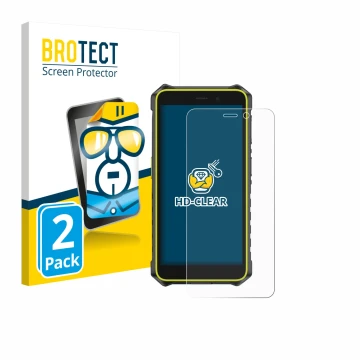 Parte frontal de un envase de producto con el logotipo de la marca BROTECT. Al lado se muestra el dispositivo Ulefone RugKing 