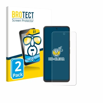 Parte frontal de un envase de producto con el logotipo de la marca BROTECT. Al lado se muestra el dispositivo Cubot Note 60 co