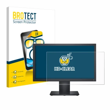 Parte frontal de un envase de producto con el logotipo de la marca BROTECT. Al lado se muestra el dispositivo Dell E1920H con 