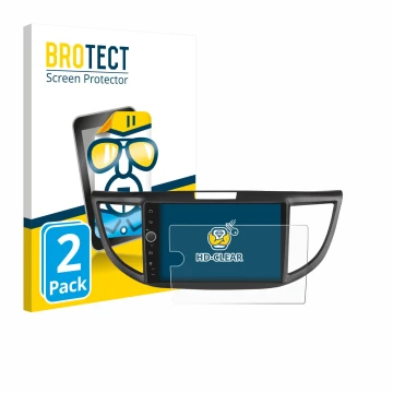 Parte frontal de un envase de producto con el logotipo de la marca BROTECT. Al lado se muestra el dispositivo Joying Car Radio