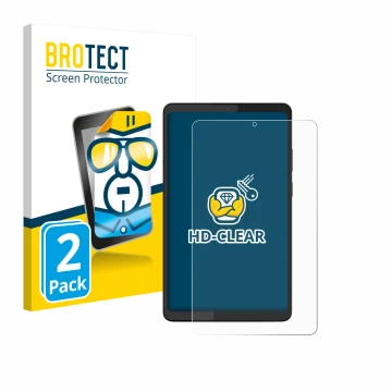 Parte frontal de un envase de producto con el logotipo de la marca BROTECT. Al lado se muestra el dispositivo Lenovo Tab K9 co