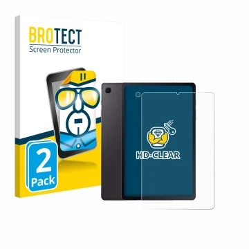 Parte frontal de un envase de producto con el logotipo de la marca BROTECT. Al lado se muestra el dispositivo Samsung Galaxy T