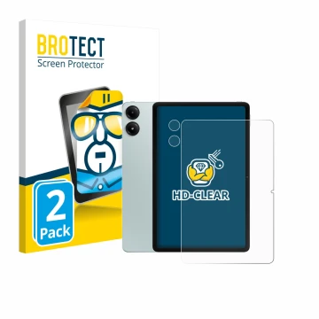 Parte frontal de un envase de producto con el logotipo de la marca BROTECT. Al lado se muestra el dispositivo Xiaomi Redmi Pad