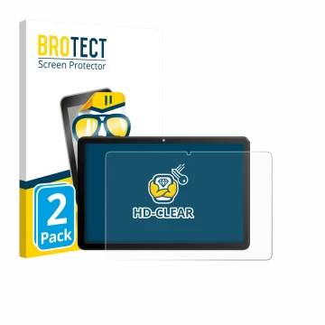 Parte frontal de un envase de producto con el logotipo de la marca BROTECT. Al lado se muestra el dispositivo Rebecco Z50 10.1