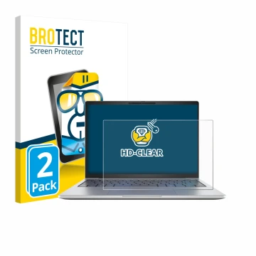 Parte frontal de un envase de producto con el logotipo de la marca BROTECT. Al lado se muestra el dispositivo HP EliteBook 8 G
