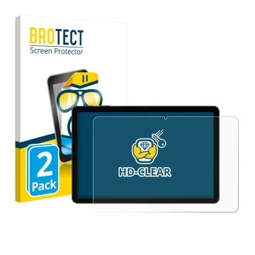 Parte frontal de un envase de producto con el logotipo de la marca BROTECT. Al lado se muestra el dispositivo Doogee Tab G5 co