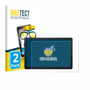 Parte frontal de un envase de producto con el logotipo de la marca BROTECT. Al lado se muestra el dispositivo Sunmi CPad 11