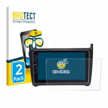 Parte frontal de un envase de producto con el logotipo de la marca BROTECT. Al lado se muestra el dispositivo Dynavin D9-69H P