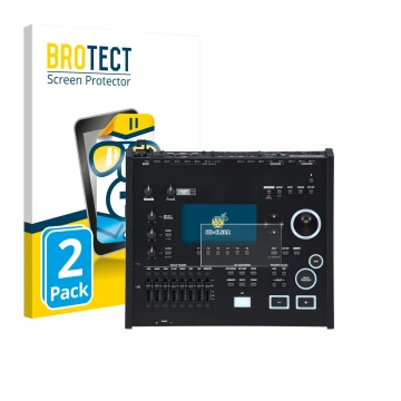 Parte frontal de un envase de producto con el logotipo de la marca BROTECT. Al lado se muestra el dispositivo Roland V71 con s