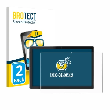 Parte frontal de un envase de producto con el logotipo de la marca BROTECT. Al lado se muestra el dispositivo Lisciani Mio Tab