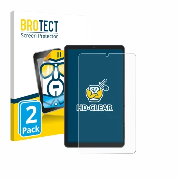 Parte frontal de un envase de producto con el logotipo de la marca BROTECT. Al lado se muestra el dispositivo Chuwi AuPad Mini