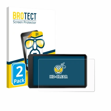 Parte frontal de un envase de producto con el logotipo de la marca BROTECT. Al lado se muestra el dispositivo Garmin zumo XT3 