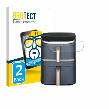 Parte frontal de un envase de producto con el logotipo de la marca BROTECT. Al lado se muestra el dispositivo Cosori Turbo Tow