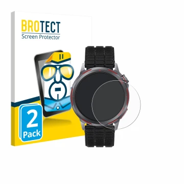 Parte frontal de un envase de producto con el logotipo de la marca BROTECT. Al lado se muestra el dispositivo Huawei Watch GT 