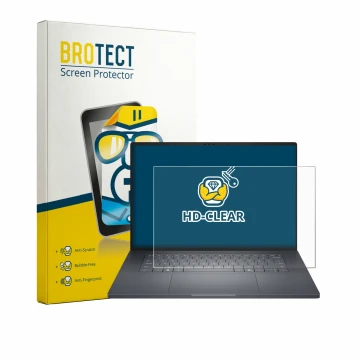 Parte frontal de un envase de producto con el logotipo de la marca BROTECT. Al lado se muestra el dispositivo Dell Pro Precisi