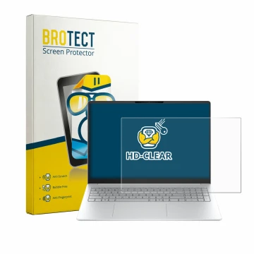 Parte frontal de un envase de producto con el logotipo de la marca BROTECT. Al lado se muestra el dispositivo HP OmniBook 3 16