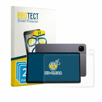 Parte frontal de un envase de producto con el logotipo de la marca BROTECT. Al lado se muestra el dispositivo Alldocube iPlay 