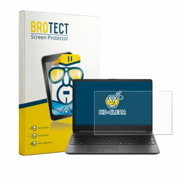 Parte frontal de un envase de producto con el logotipo de la marca BROTECT. Al lado se muestra el dispositivo HP EliteBook 250
