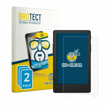 Parte frontal de un envase de producto con el logotipo de la marca BROTECT. Al lado se muestra el dispositivo Xteink X4 Classi