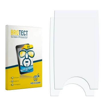 Parte frontal de un envase de producto con el logotipo de la marca BROTECT. Al lado está el protector de pantalla correspondie