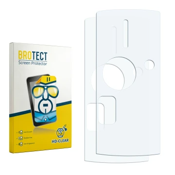 Parte frontal de un envase de producto con el logotipo de la marca BROTECT. Al lado está el protector de pantalla correspondie