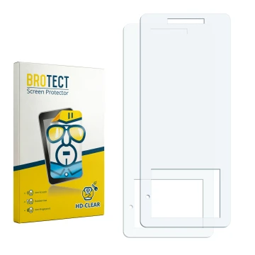 Parte frontal de un envase de producto con el logotipo de la marca BROTECT. Al lado está el protector de pantalla correspondie