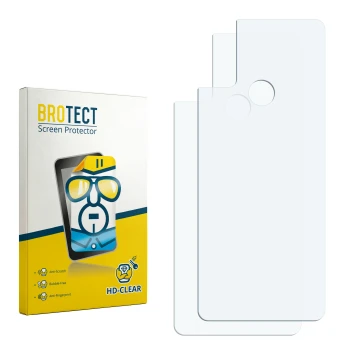 Parte frontal de un envase de producto con el logotipo de la marca BROTECT. Al lado está el protector de pantalla correspondie