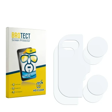 Parte frontal de un envase de producto con el logotipo de la marca BROTECT. Al lado está el protector de pantalla correspondie