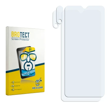 Parte frontal de un envase de producto con el logotipo de la marca BROTECT. Al lado está el protector de pantalla correspondie
