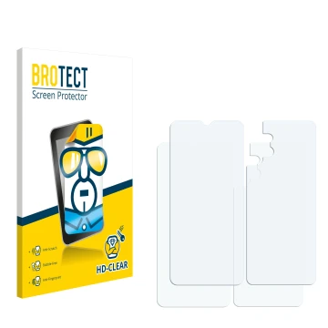 Parte frontal de un envase de producto con el logotipo de la marca BROTECT. Al lado está el protector de pantalla correspondie