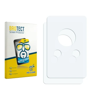 Parte frontal de un envase de producto con el logotipo de la marca BROTECT. Al lado está el protector de pantalla correspondie