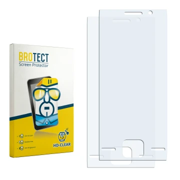 Parte frontal de un envase de producto con el logotipo de la marca BROTECT. Al lado está el protector de pantalla correspondie