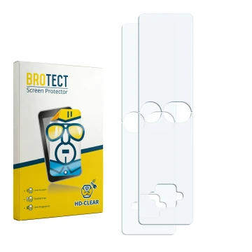Parte frontal de un envase de producto con el logotipo de la marca BROTECT. Al lado está el protector de pantalla correspondie