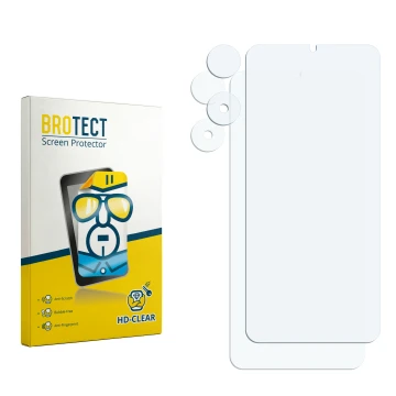 Parte frontal de un envase de producto con el logotipo de la marca BROTECT. Al lado está el protector de pantalla correspondie