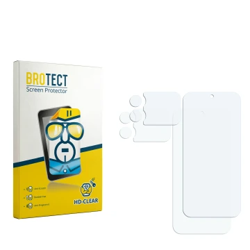 Parte frontal de un envase de producto con el logotipo de la marca BROTECT. Al lado está el protector de pantalla correspondie