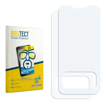 Parte frontal de un envase de producto con el logotipo de la marca BROTECT. Al lado está el protector de pantalla correspondie