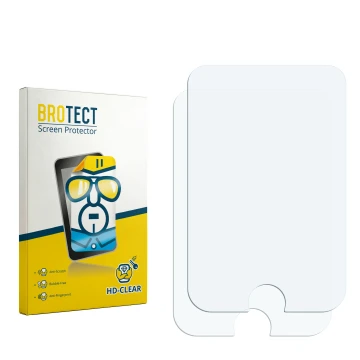 Parte frontal de un envase de producto con el logotipo de la marca BROTECT. Al lado está el protector de pantalla correspondie